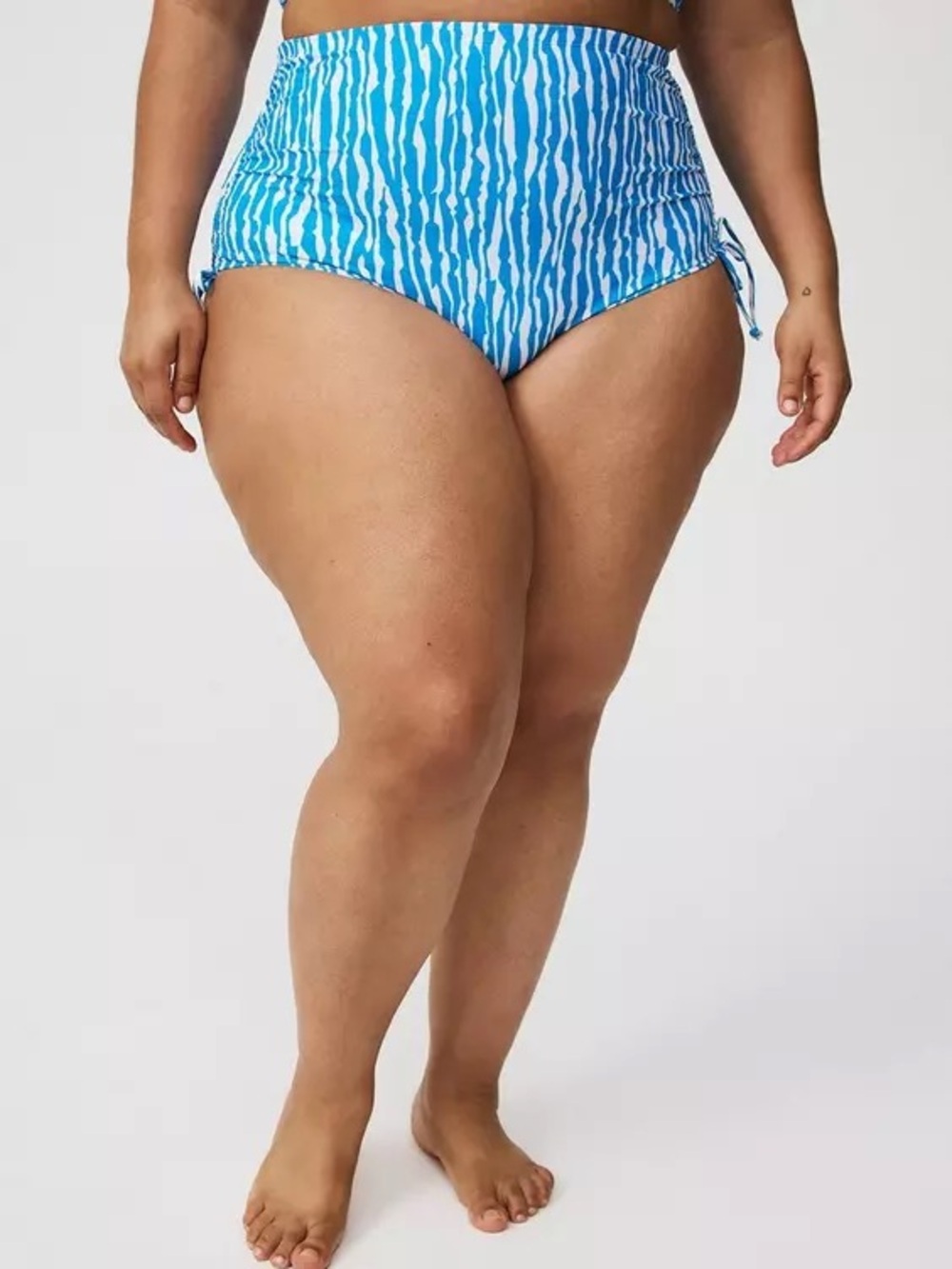 Torrid High-Rise Adjustable Side Swim Bottom Rip Tide Stripe Blue Sea Size 0X